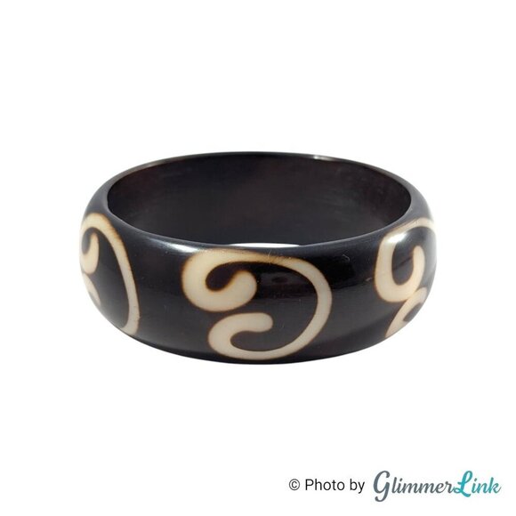 Vintage Dark Brown Resin Tribal Bangle Bracelet, Chunky Bohemian Cuff - Picture 3 of 8